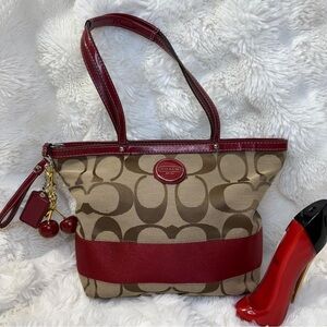 Coach Red and Tan Signature Tote